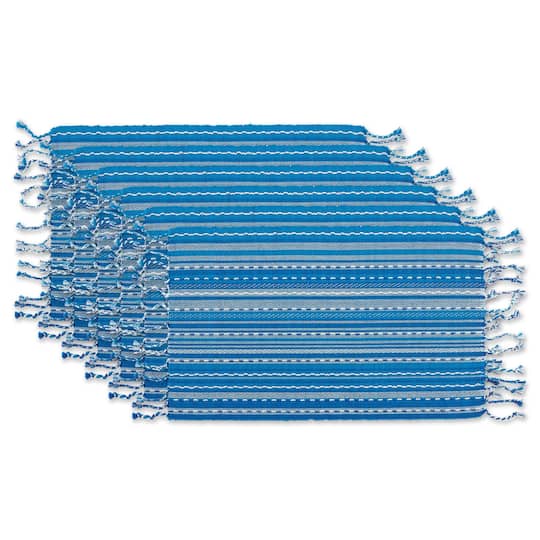 DII® Blue Tonal Stripe With Fringe Placemats, 6ct. | 13" x 19" | Michaels®